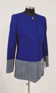 Magee Donegal Tweed blau Mantel Gr. 10 kragenlos Sally wollreich gefüttert BRANDNEU - Bild 1 von 13