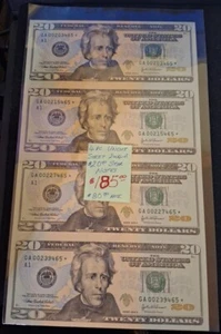 2004 A $20 * STAR UNCUT SHEET OF 4 FEDERAL RESERVE NOTES BANKNOTES 465 - Picture 1 of 15