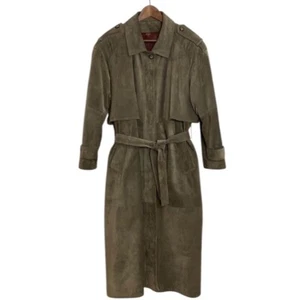 Vintage Leather Coat Womens 16 Brown Suede Maxi Trench Drover Duster Outback - Picture 1 of 15