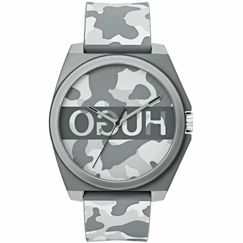 НОВЫЙ ** МУЖСКОЙ HUGO BOSS СЕРЫЙ КАМУФЛЯЖ РЕЗИНОВЫЙ РЕМЕШОК ЧАСЫ - 1520018 - RRP £129 - Изображение 1 из 4
