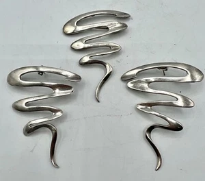 Vintage Sterlingsilber Zickzack Pin/Brosche & Ohrring Set signiert MICHI - Bild 1 von 10