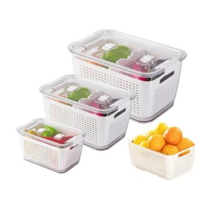 3pcs Set Fridge Storage Box Refrigerator Fresh Vegetable Fruit Boxes Drain Baske - Picture 1 of 6