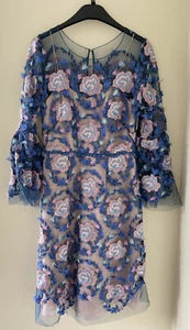 BNWT Marchesa Notte 3D Floral Embroiled Sleeved Dress US2 Wedding ascot - Picture 1 of 4