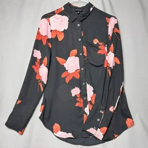 Who What Wear Bold Floral Blouse Sz XS Button Up Long Sleeve Button Detail - Picture 1 of 9
