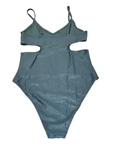 Aerie Ribbed Shimmer Hunter Green Side Cut Out Size L One Piece - Picture 1 of 2