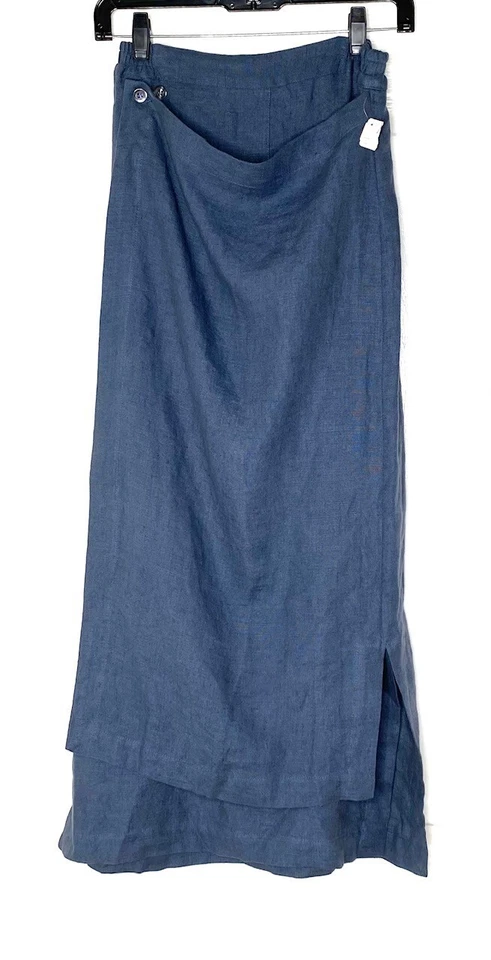 Eskandar Neiman Marcus Denim Blue Linen Faux Wrap Midi Skirt 0 = 6/8 = S/M NEW💙 - Image 1 of 4