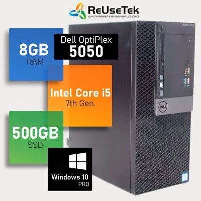 Dell OptiPlex 5050 Tower Intel i5 7th Gen 8GB RAM 500GB SSD HDMI Win 10 Desktop - Image 1 of 4