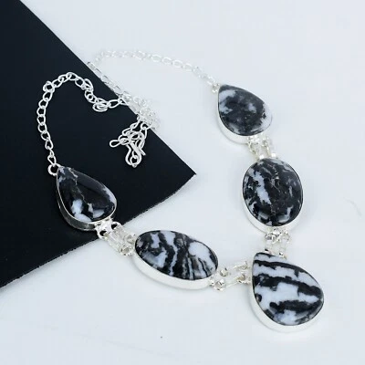 Zebra Diaspro Gemma Fatto a Mano 925 Argento Sterling Collana Regalo Per Donna - Immagine 1 di 4