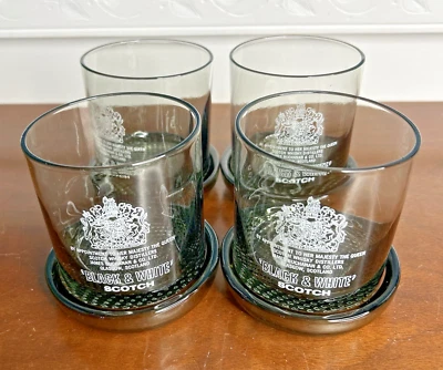 Black & White Scotch Whisky Glass & Coaster Set of 4 James Buchanan Scotland - Image 1 of 4
