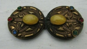 STUNNING ANTIQUE ART DECO BELT BUCKLE COLORFUL STONES GREAT DESIGN - Picture 1 of 5