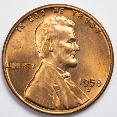 1958-D BU Uncirculated Lincoln Wheat Penny RETAINED LAMINATION ERROR - Image 1 of 4