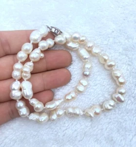 HUGE 12X15MM Natural South Sea White mabe gourd Pearl Necklace 18" - Picture 1 of 4