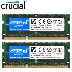 CRUCIAL DDR3L 1333Mhz 8GB 16GB 32GB 2Rx8 PC3L-10600S SODIMM Laptop Memory RAM - Picture 1 of 12