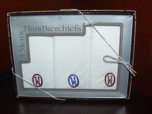 Vintage Men's Handkerchiefs Set of Three Stitch Monogram M W Never Been Used! - Picture 1 of 3