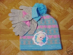 Disney Frozen Girls Elsa Beanie Hat & Glove Set One Size  - Blue-Gray - Picture 1 of 2