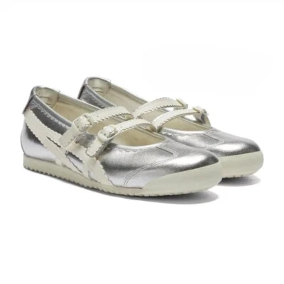 2025 Patou x Onitsuka Tiger Mexico 66 Mary Jane Shoes Silver Ballet Flats
