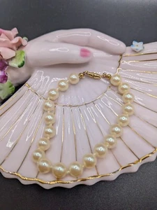 Vintage Cream Cultured Freshwater Knotted Pearl  Bracelet 8 mm - Bild 1 von 2