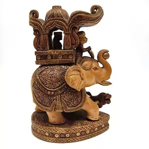 Vintage Elephant Ambari Wooden Statue Handmade India Decorative Figurine 8.5" - Picture 1 of 9