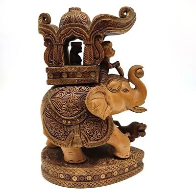 Estatua decorativa vintage de madera de elefante ambari hecha a mano de la India 8,5" Foto 1 de 4