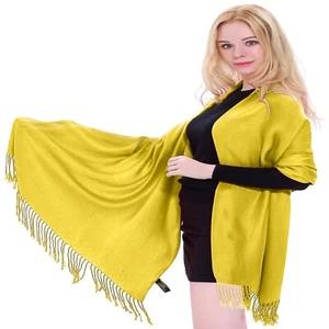 CJ Ropa Amarillo Color Liso Diseño Chal Segundos Bufanda Envoltura Estola Pashmina NUEVO - Imagen 1 de 12