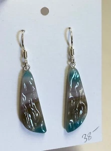 TIFFANY GLASS EARRINGS MADE FROM OLD STOCK GLASS. STERLING SILVER - Picture 1 of 12