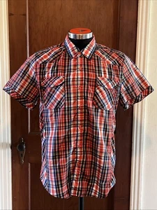 Camicia western True Rock XL manica corta con bottoni a quadri rosso bianco blu 4 luglio - Foto 1 di 7