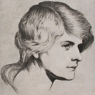 Albert Jean Wilhem Gianini Jugendstil Frauenporträt plattensigniert Radierung - Bild 1 von 4