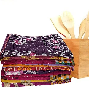Vintage 16 x 16 Kantha Küche Esszimmer Handtücher Tischdeko Baumwolle Handarbeit Servietten - Bild 1 von 7