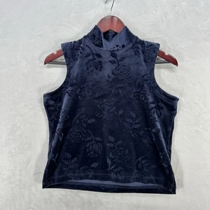 Vintage Bob Mackie Top Womens M Blue Velvet Floral Mock Neck Fairy Y2K Goth - Picture 1 of 9