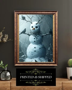 Gothic Crow Snowman – Dark Winter Forest Winter Holiday Wall Art Print - Picture 1 of 5