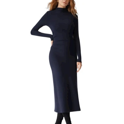 OGL ProWarm Long Sleeve Mockneck Tucks Midi Dress Navy Blue Size XS NWT  - Image 1 of 4