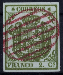 Edifil 32 A usado 1854 escudo 2 cuartos sello de España Spain Lujo - Imagen 1 de 2