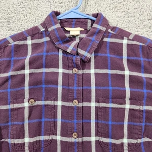 DULUTH TRADING Shirt Womens Large Purple Plaid Flannel Pocket Long Sleeve - Picture 1 of 8