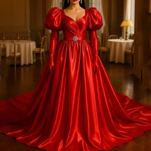 Vestidos de noche satinados mangas largas sin espalda hasta el suelo vestidos de fiesta con lazo - Imagen 1 de 11