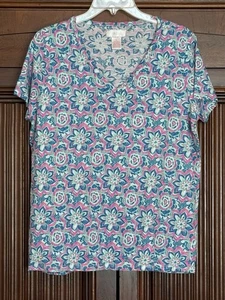 Neu ohne Etikett Stella Parker T-Shirt V-Ausschnitt Blumen Gr. L Large - Bild 1 von 5