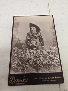 Antique CDV Photo Young Girl With Corsage And Flowers Portland OR  - Picture 1 of 5