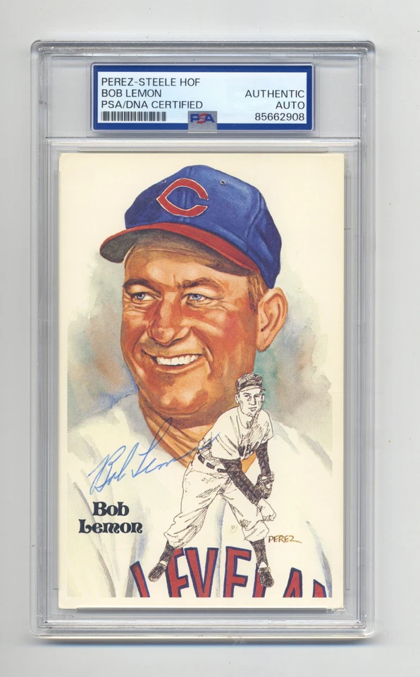 BOB LEMON  AUTOGRAPHED PEREZ STEELE POST CARD -   PSA/DNA Encapsulated - Image 1 of 1