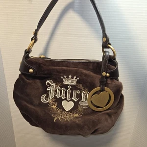 Vintage Juicy Couture Purse Handbag Shoulder Bag Dark Brown Velour Y2K Charms - Picture 1 of 13