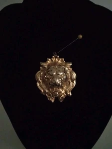 Vintage NAPIER Large Roaring Lion Head Gold Tone Necklace Pendant - Picture 1 of 15