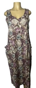 Laura Ashley Vintage Maxi Dress Size 14 Purple Floral Pinafore Pockets Cottage - Picture 1 of 14