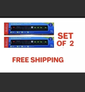 2x High Quality 7 Outlet Power Strip Surge Protector w/Master Control Plugs - Picture 1 of 3
