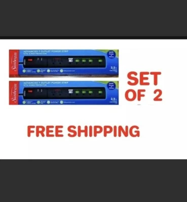 2x High Quality 7 Outlet Power Strip Surge Protector w/Master Control Plugs - Image 1 of 3