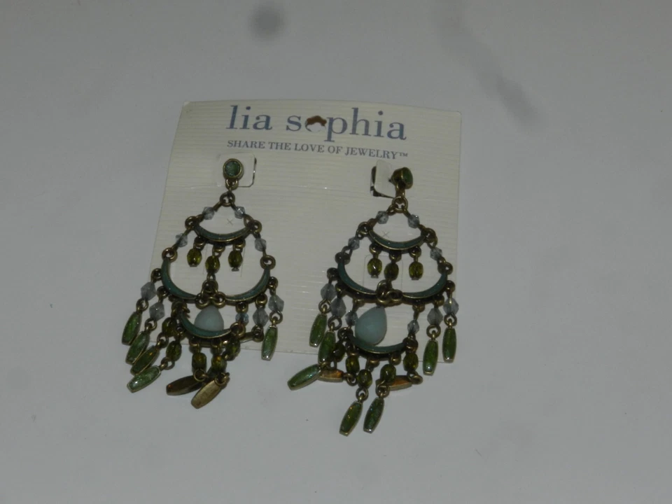 Lia Sophia Jewelry KIAM FAMILY Semi-Precious Stone Cut Crystals matte gold green - Image 1 of 1