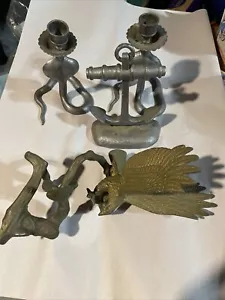Cast Iron Lot Winged Eagle Finial Topper Ornate 2 Snake Candle Holders And Ancho - Picture 1 of 9
