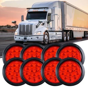 8pcs 4" Inch Round Tail Light 12 LED Red Turn Signal Lamp Car Truck Trailer RV - Picture 1 of 12