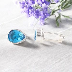 Swiss Blue Topaz Gemstone 925 Sterling Silver Jewelry Stylish Cufflinks 0.66" - Picture 1 of 5