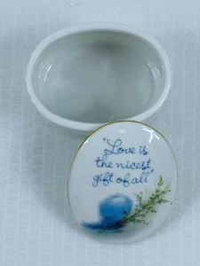 Vtg 1979 Blue Bird -Porcelain Oval Trinket Box "Love Is The Nicest Gift Of All" - Picture 1 of 12