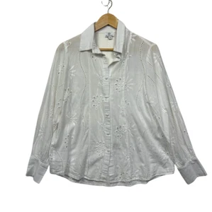Pink Diamond Broderie Top Size 12 White Long Sleeve Button UP - Picture 1 of 10