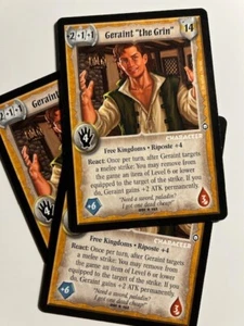 GERAINT THE GRIN x3  Warlord CCG Saga of the Storm   RIPOSTE +4  Destroy Items - Picture 1 of 1