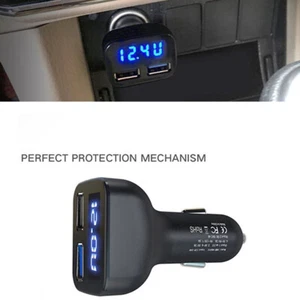 Dual USB Auto Zigarettenanzünder Ladegerät mit LED Display Volt Amp Meter Dc - Zdjęcie 1 z 12
